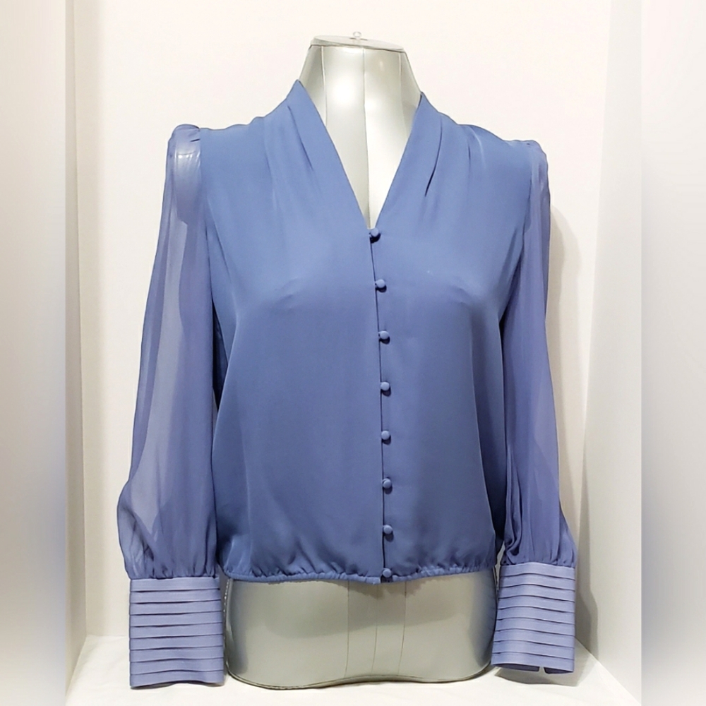 Elie Tahari Exclusive 100% Silk Georgette V-Neck Button Down Blouse Sz:SP